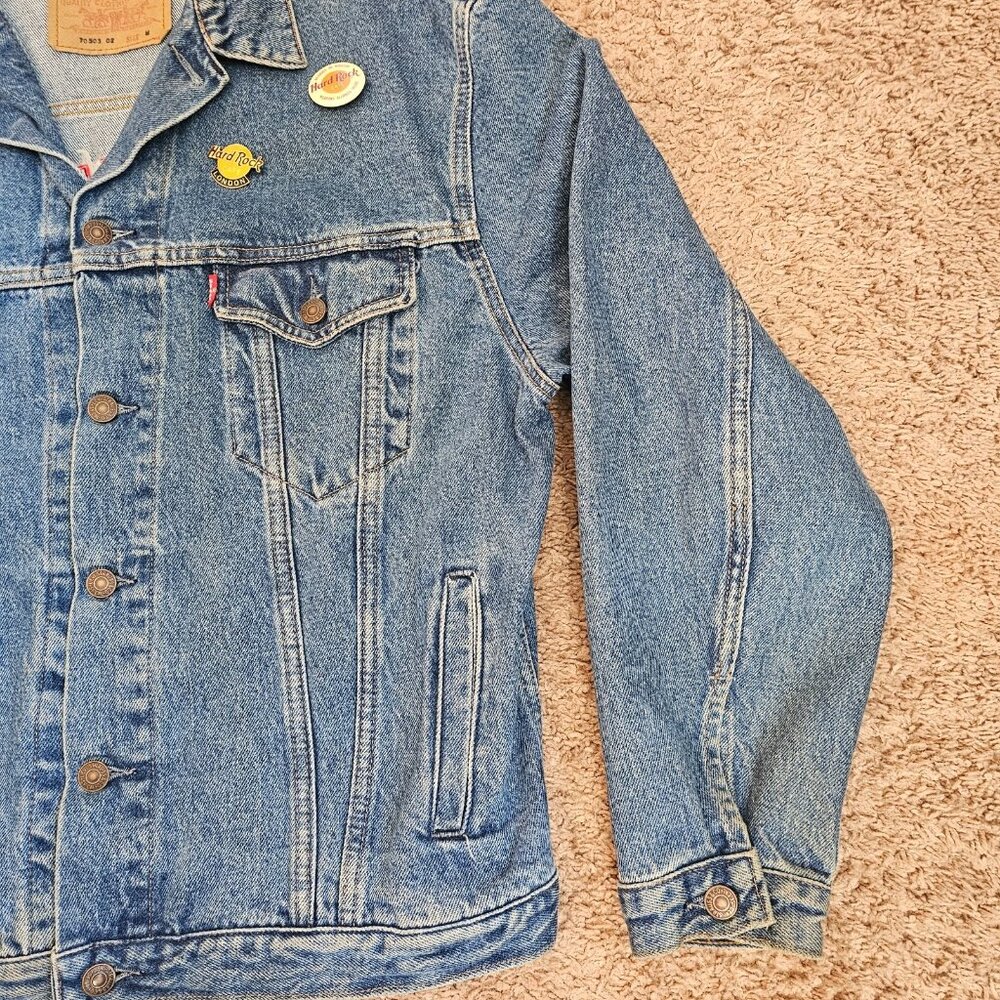 Vtg Levis Jean Jacket M Britain Hard Rock London Denim 70503-02 Trucker 80s 90s - Picture 11 of 14